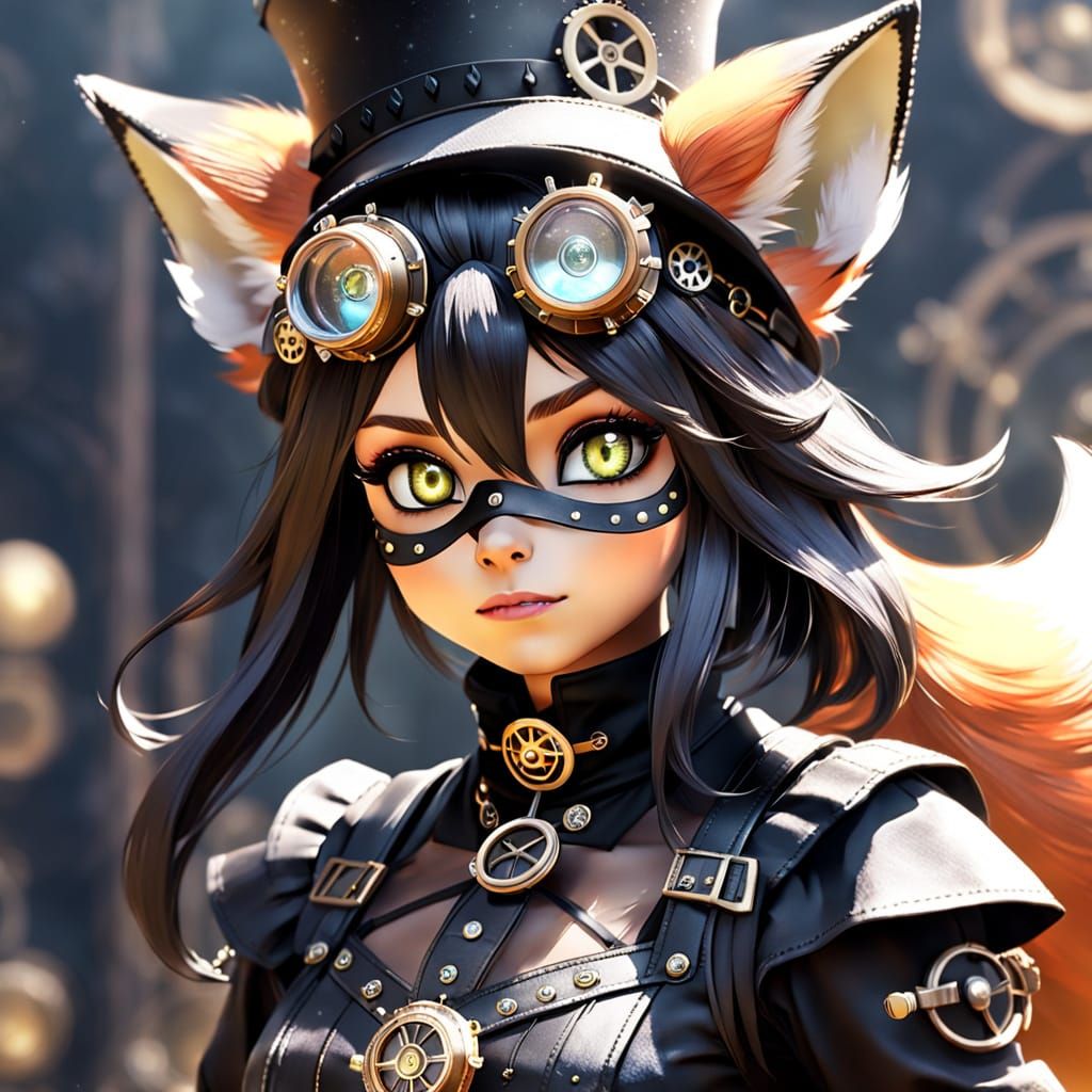 Steampunk Fox Woman in Supernova Background