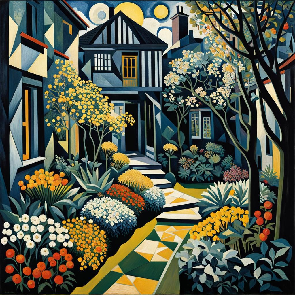 Sunlit Garden in Cubist Style