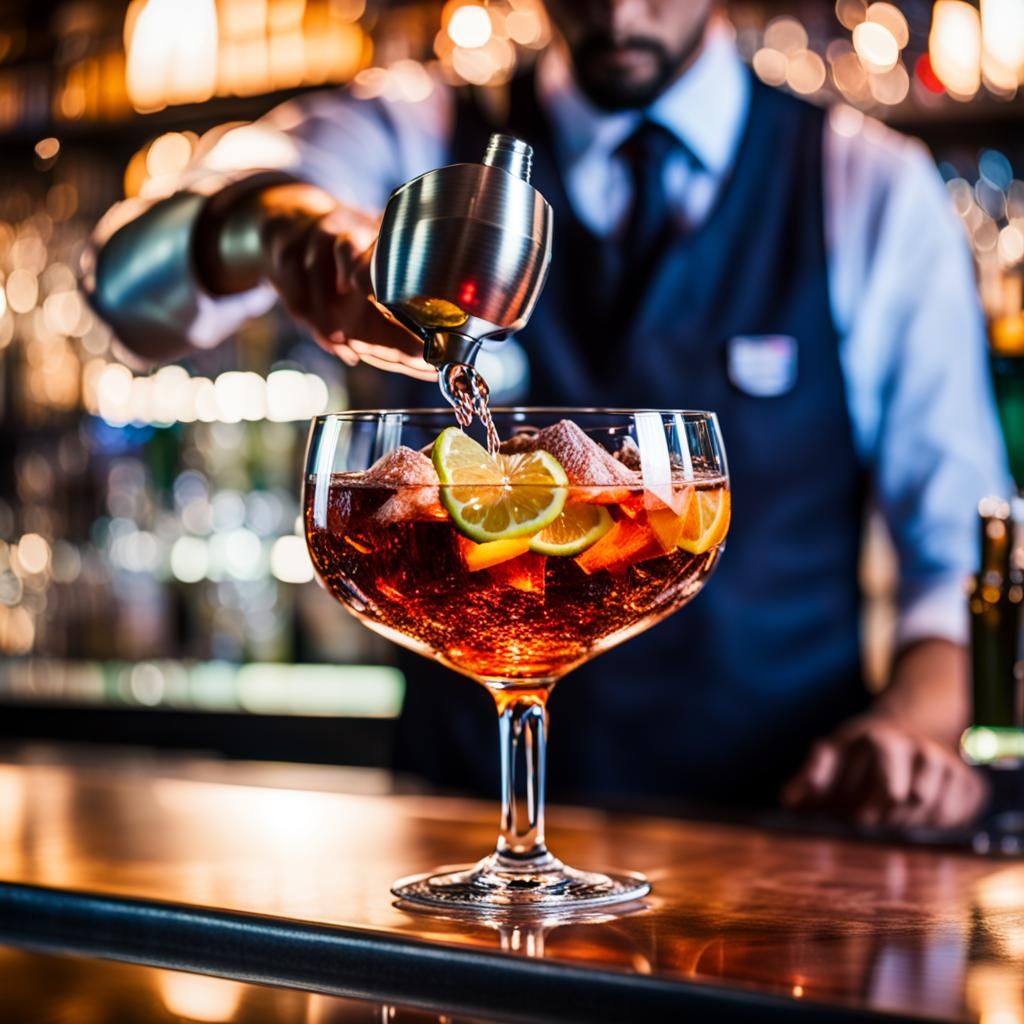 Cocktail Glass Reflecting Bartender: Professional Photograph...