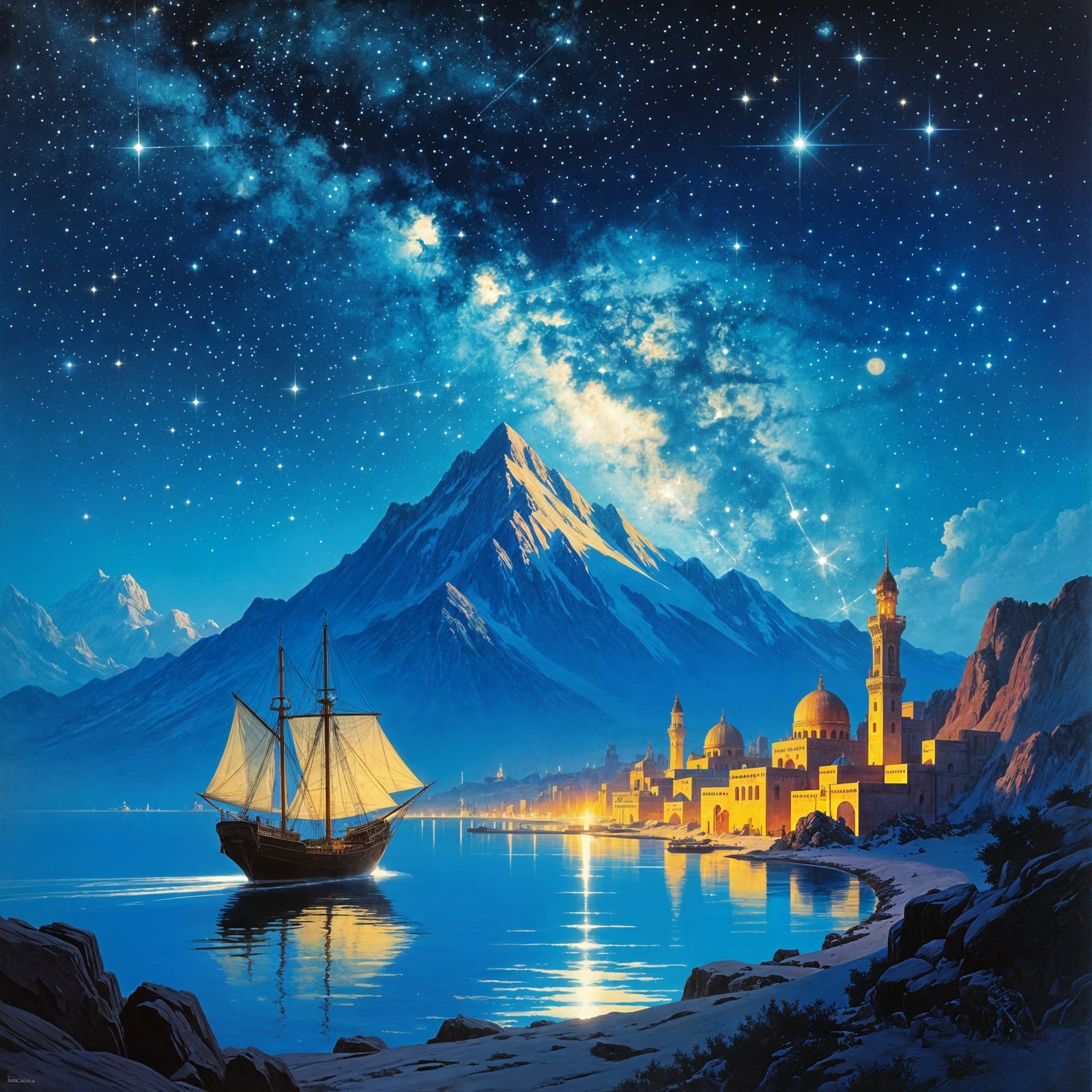 Arabian Nights Fantasy City Under Starry Sky