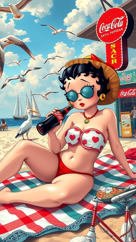 Betty Boop in a Tropical Paradise, Inspired by Monet's Dream...