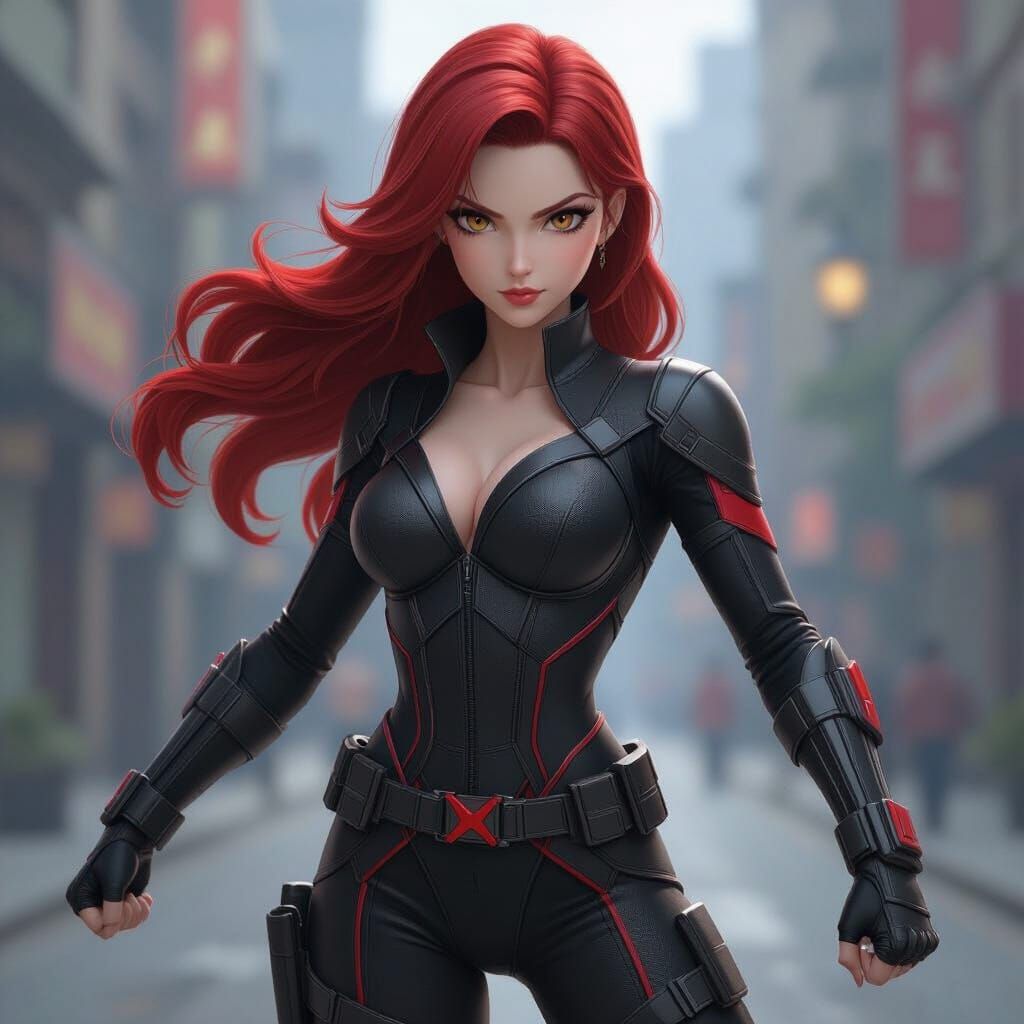 Black Widow Wonder Woman Hybrid in Anime Style