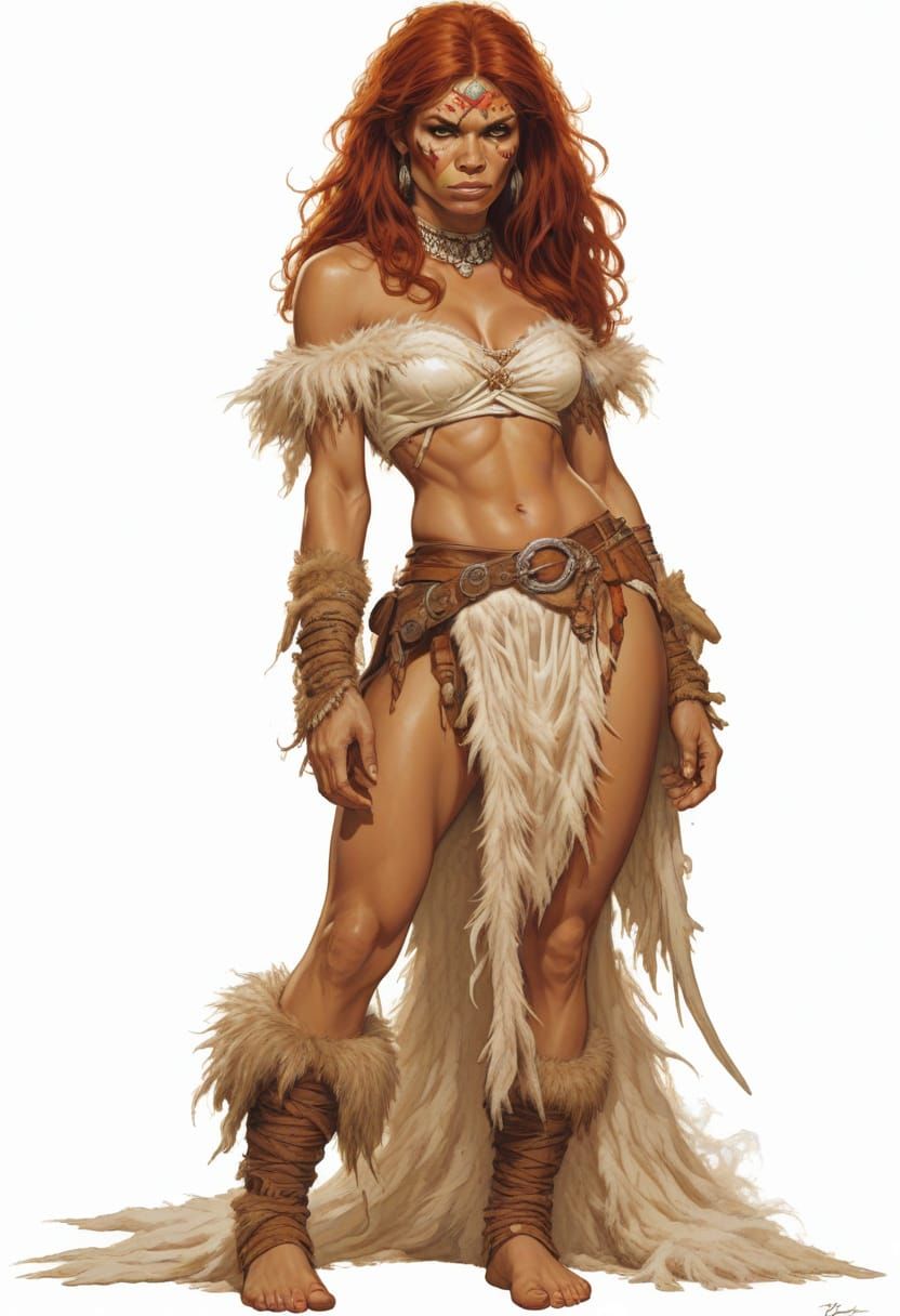 Heroic Cavewoman Illustration in Vallejo/Bell Style