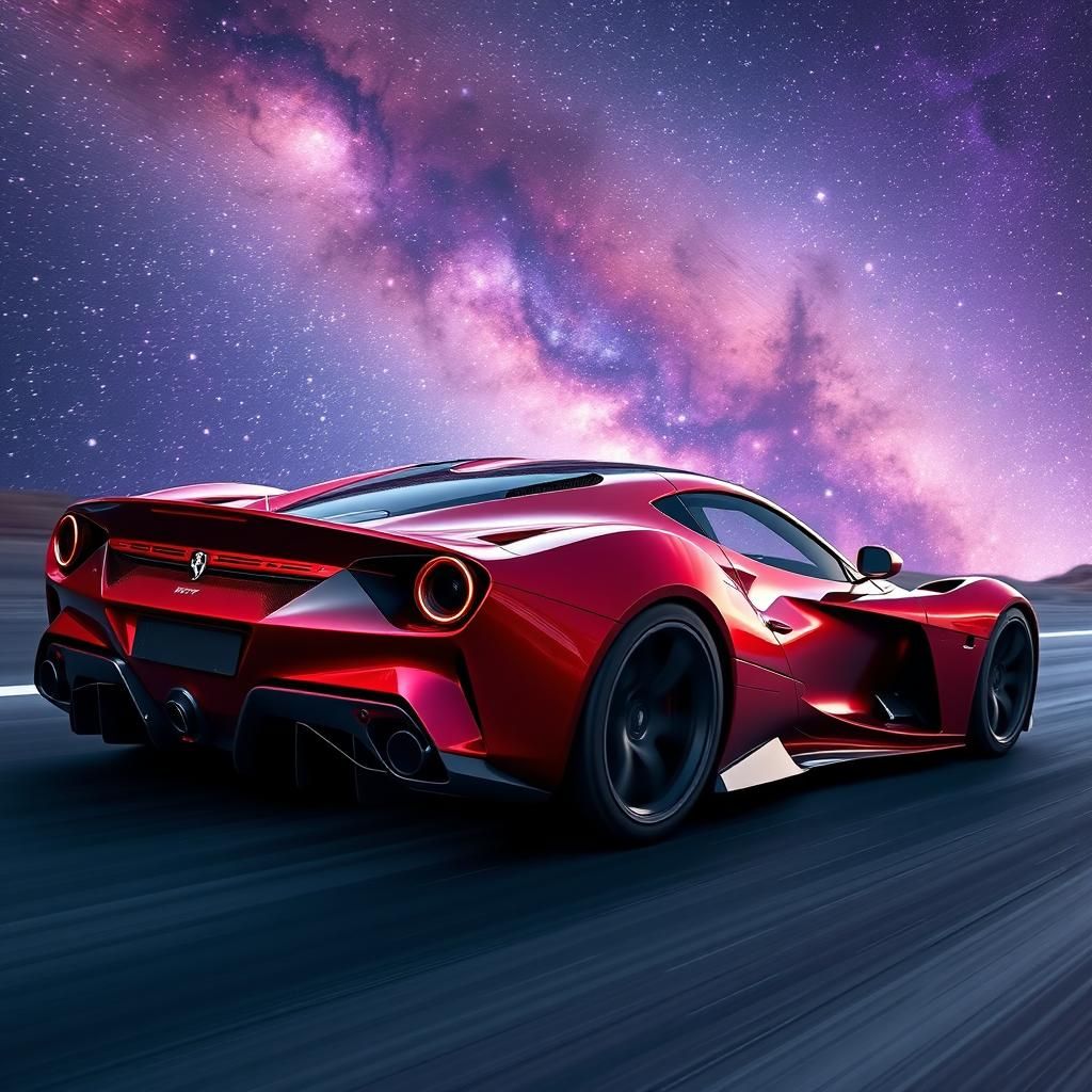 Futuristic Ferrari Speeding Through the Milky Way