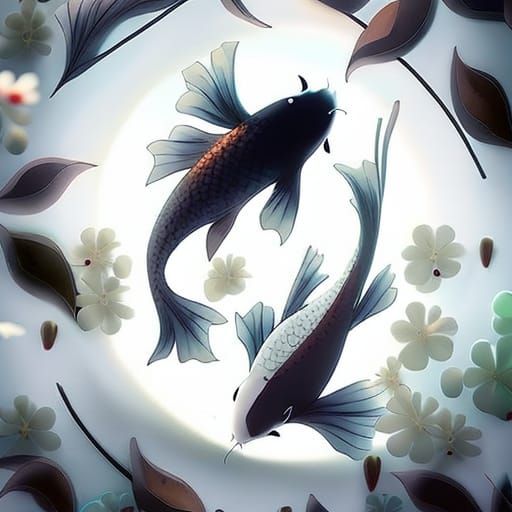 Yin-Yang Koi Fish in Anime Style