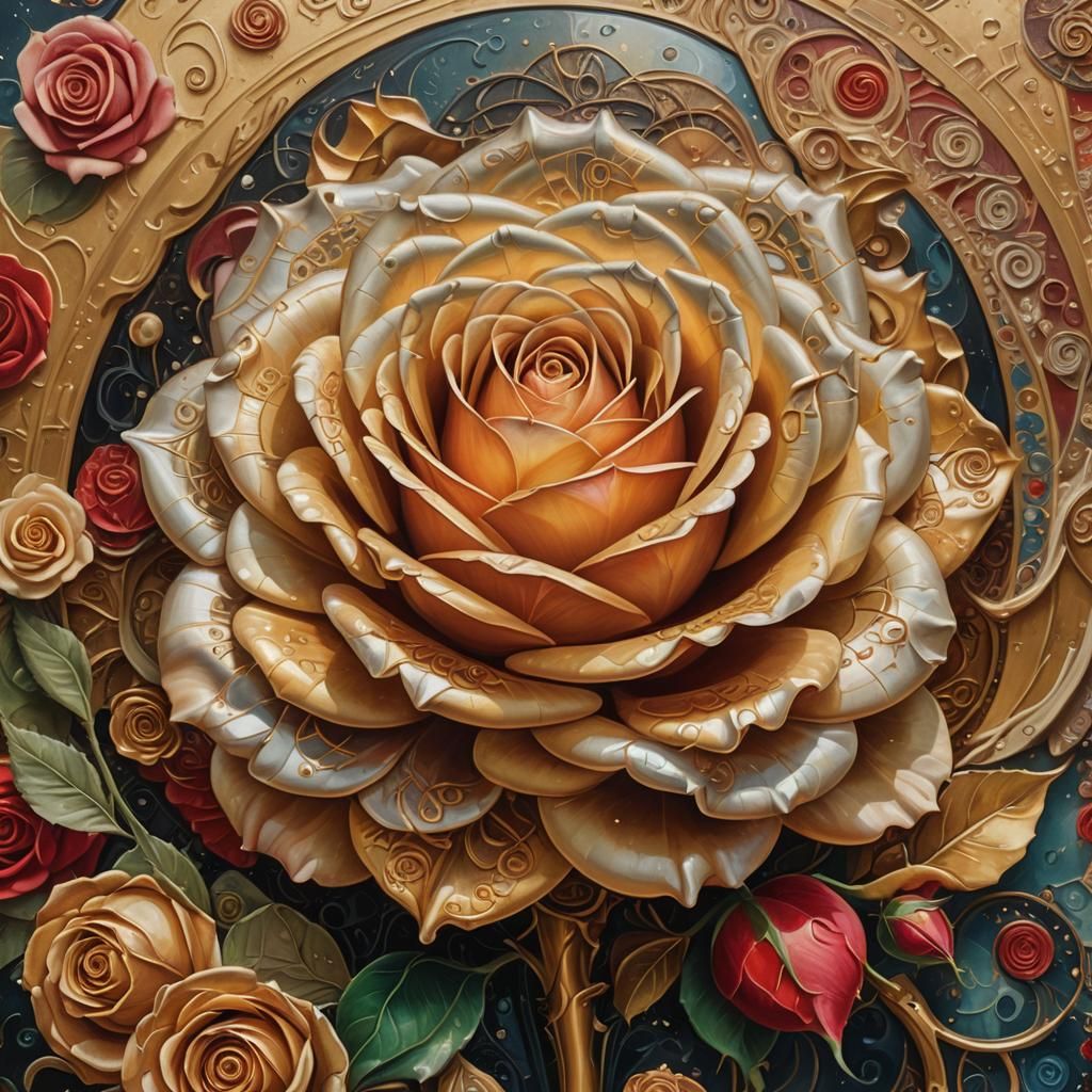 Cultural Rose Globe in Surreal Oil Painting Style