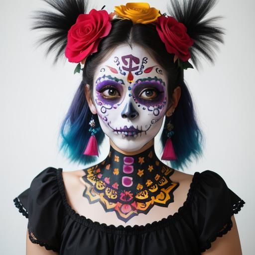Woman with Colorful Día de los Muertos Face Paint