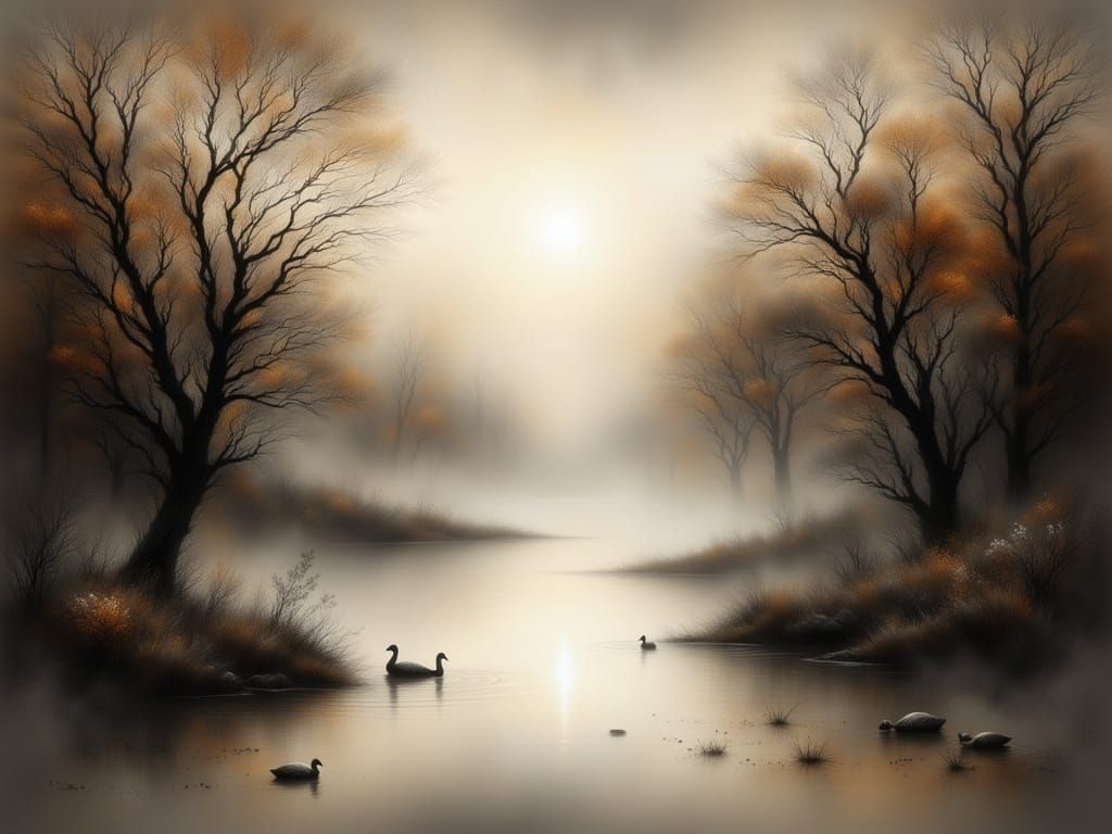 Ethereal Forest Pond in Soft Morning Light