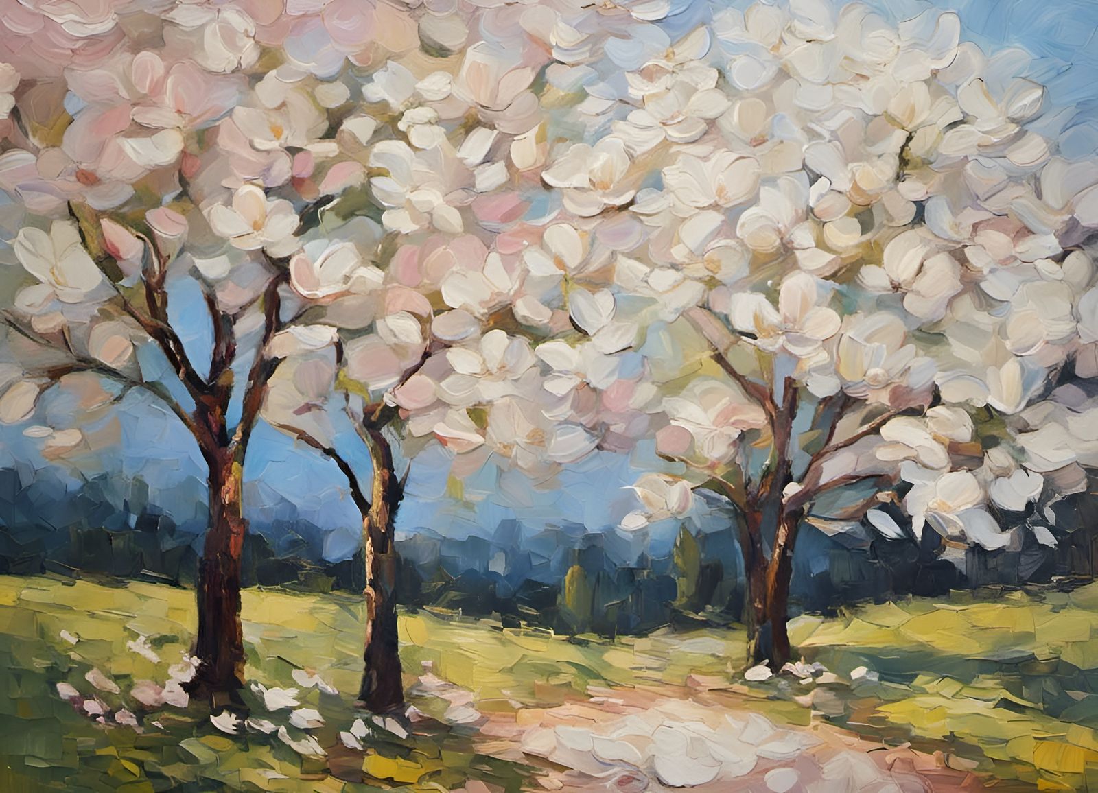 Impressionistic Magnolia Landscape in Expressionist Oil Pain...