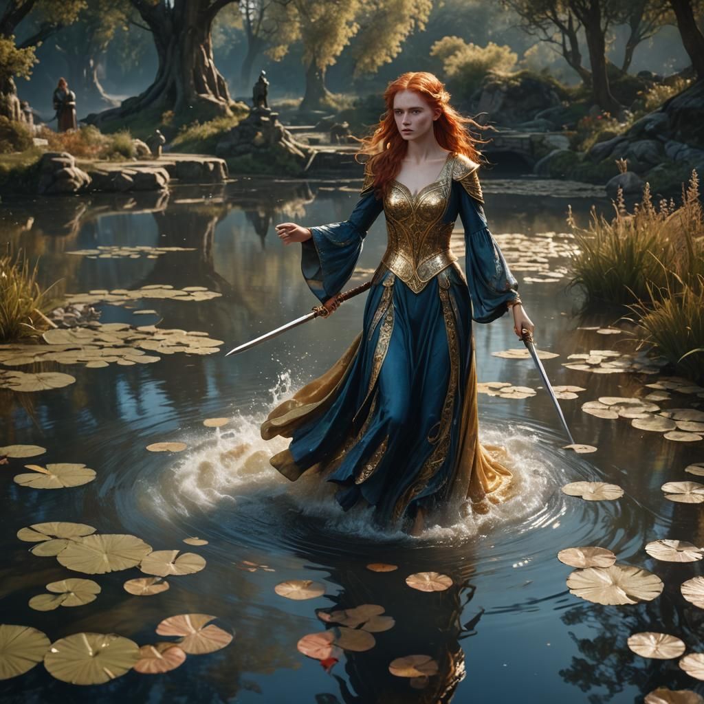 Lady Emerging from Pond with Sword
