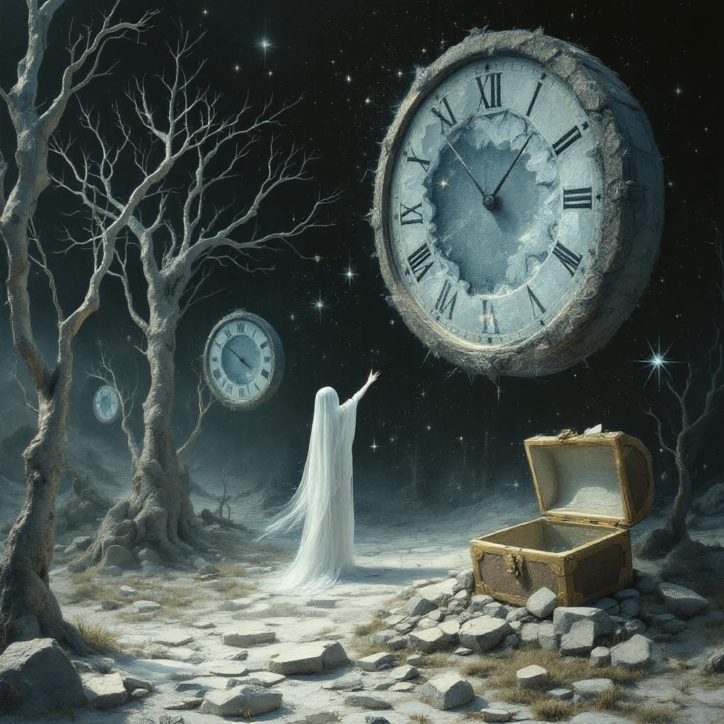 Surreal Dreamscape: Melting Clocks on Stone Trees