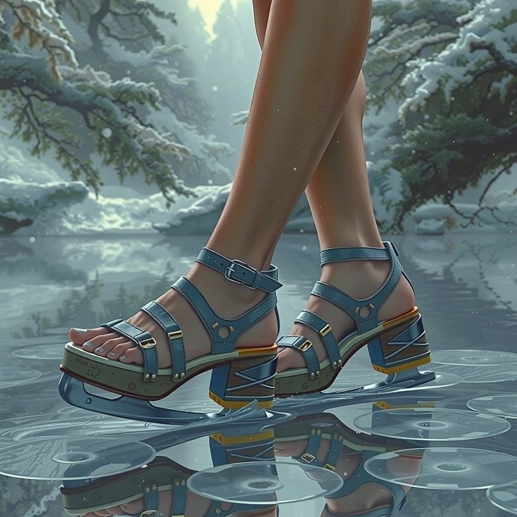 Ethereal Feet Defy Gravity on Mystical Frozen Lake