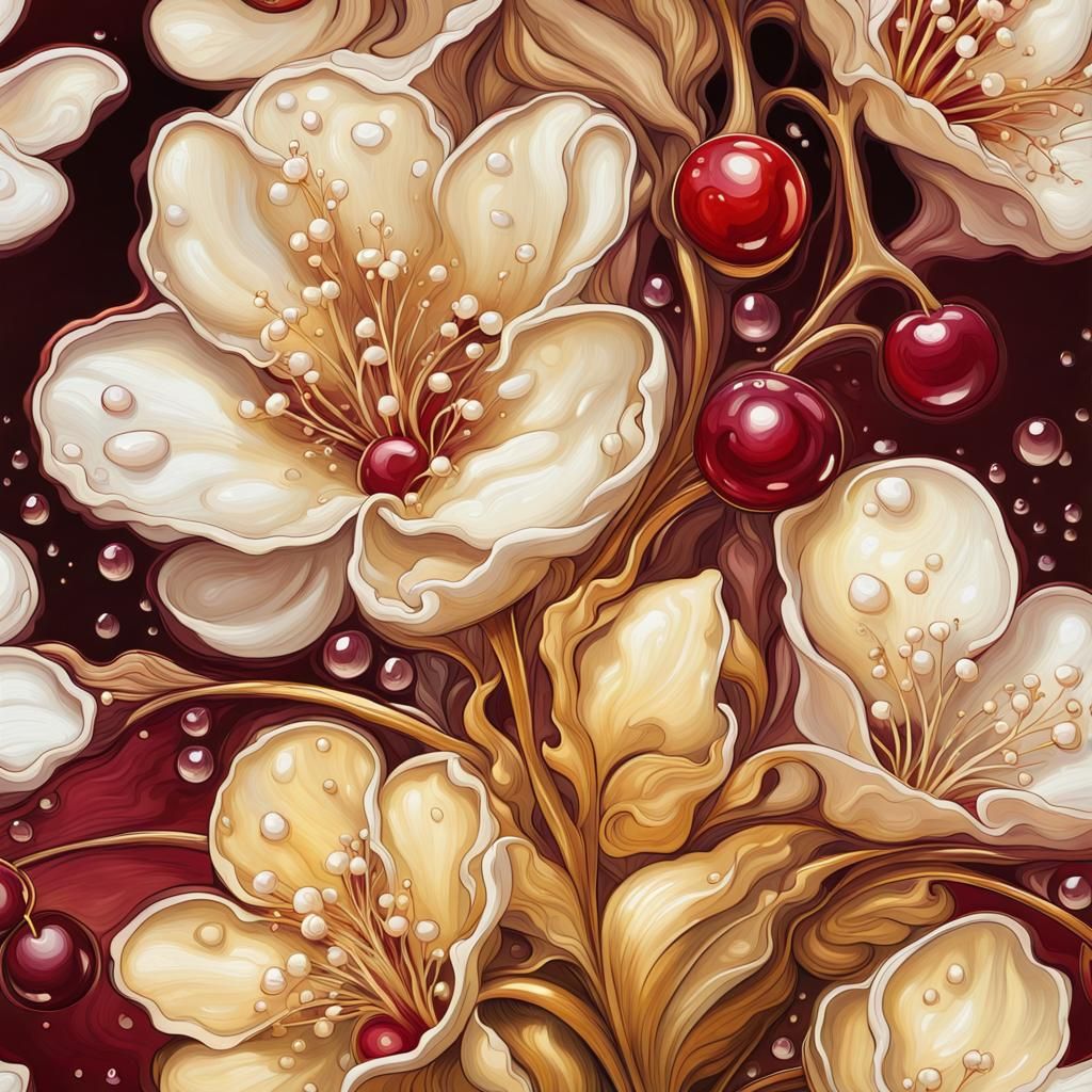 Fantasy Dewdrop Flowers: Oil Painting in Realistic Style