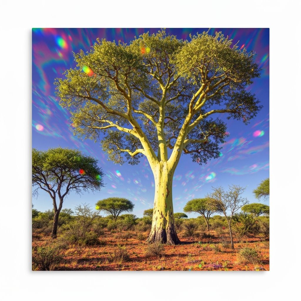 Psychedelic Fever Tree in Vibrant South African Bushveld