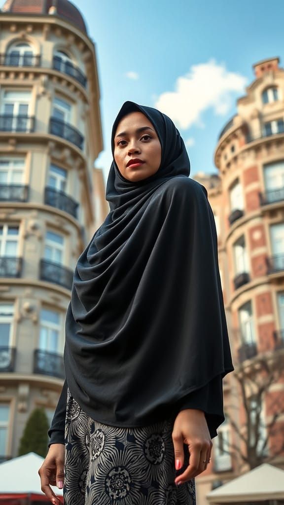 Elegant Lady in Haute Hijab and Art Deco Background