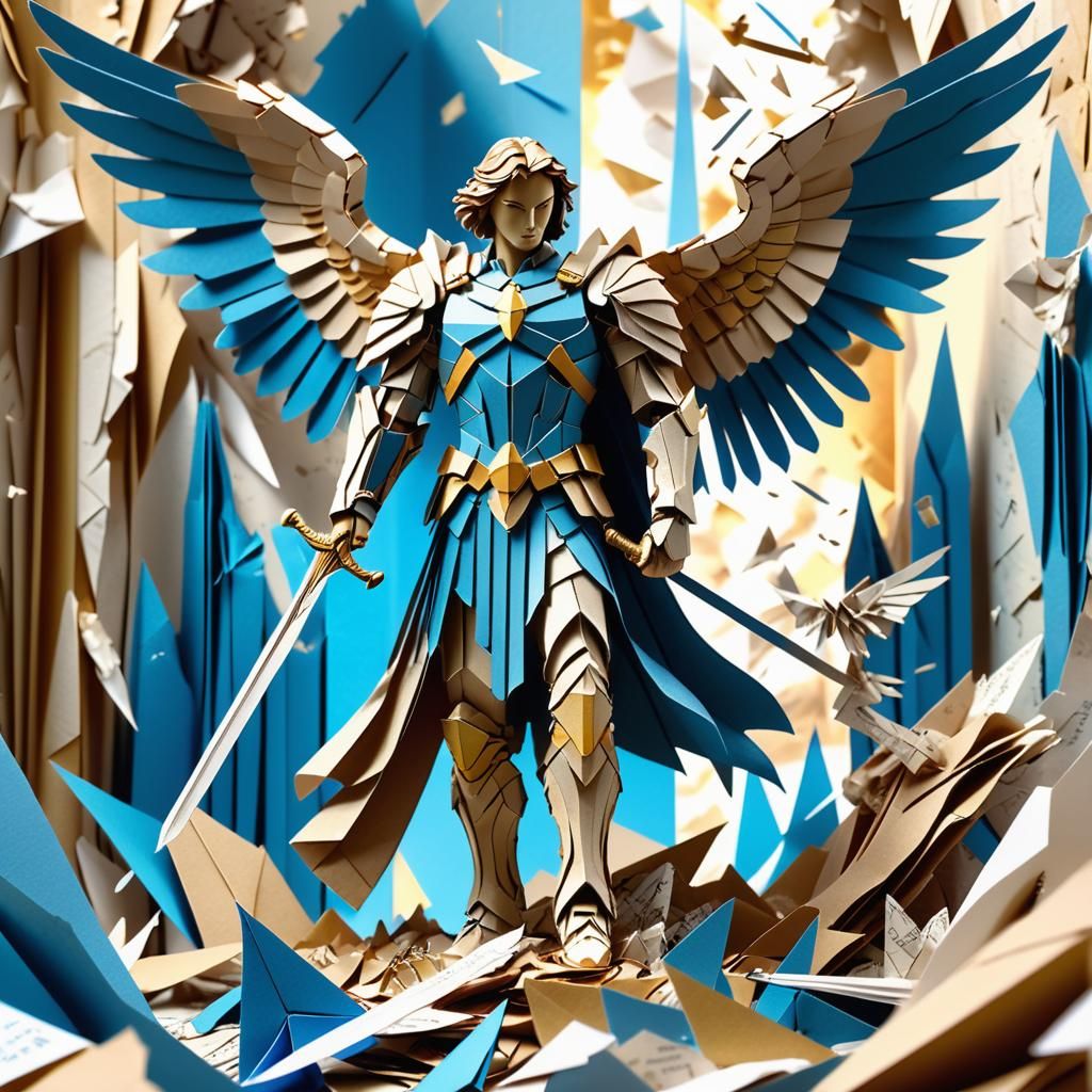 Archangel Michael Defeats Lucifer in Origami Papercraft
