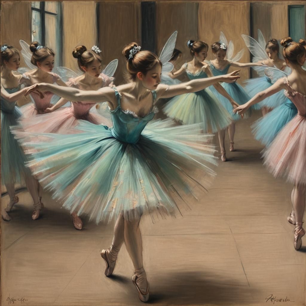 Delicate Fairy Dancing: Pastel Drawing in Degas Style