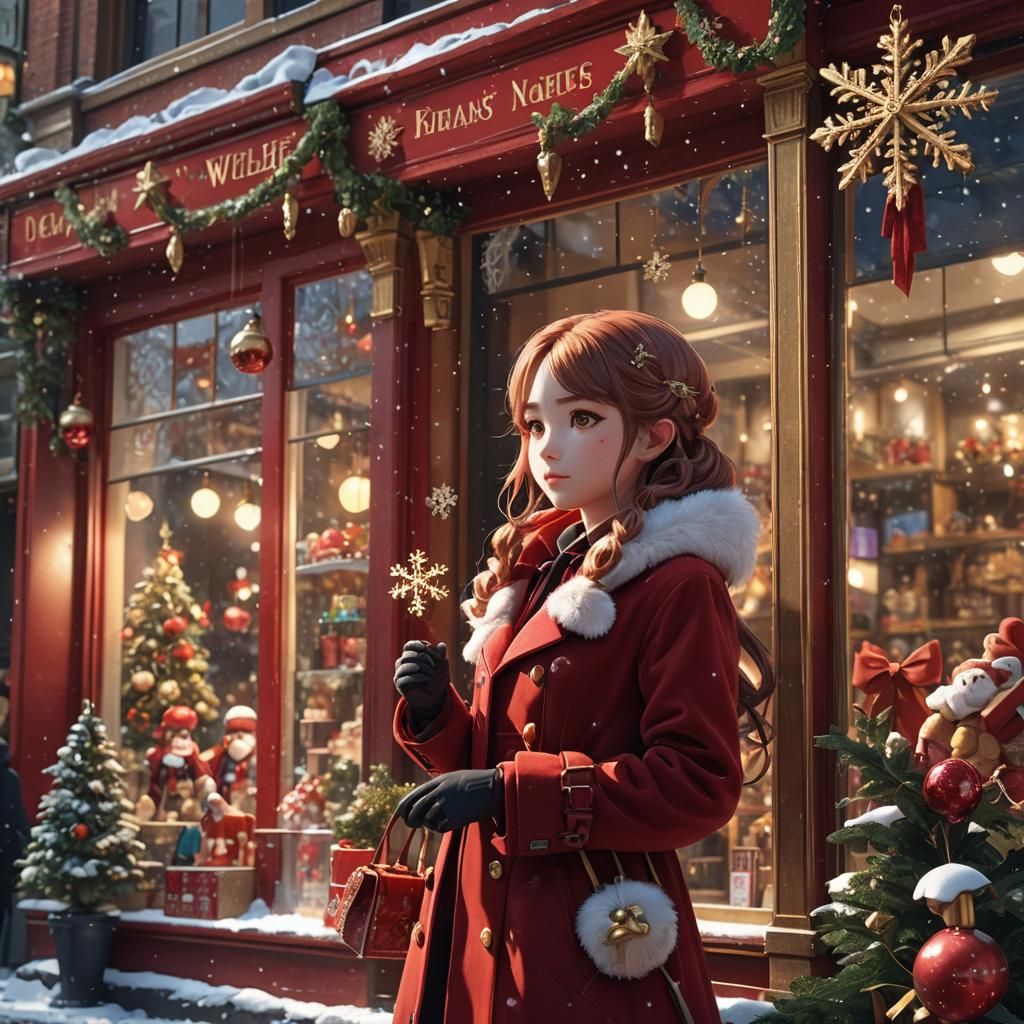 Girl Gazing at Christmas Toys, 3D Anime Art
