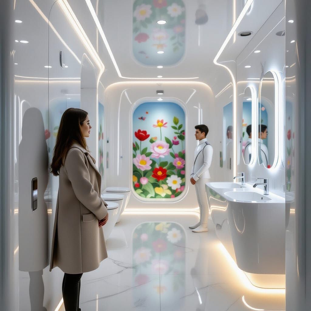 Futuristic Toilet Pavilion with Prince and Woman
