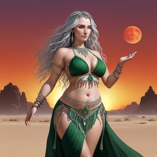 Fantasy Belly Dancer in Red Desert Oasis