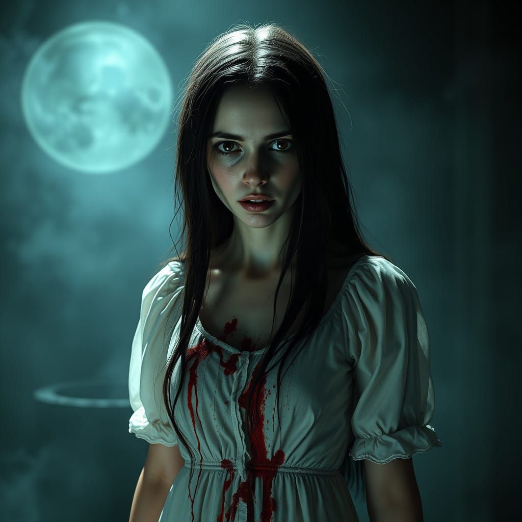 Eerie Portrait of Samara from 'The Ring' in a Creepy, Hyper-...