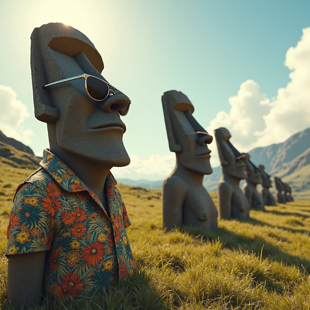 Maori Statues on Easter Island in Cinematic Style