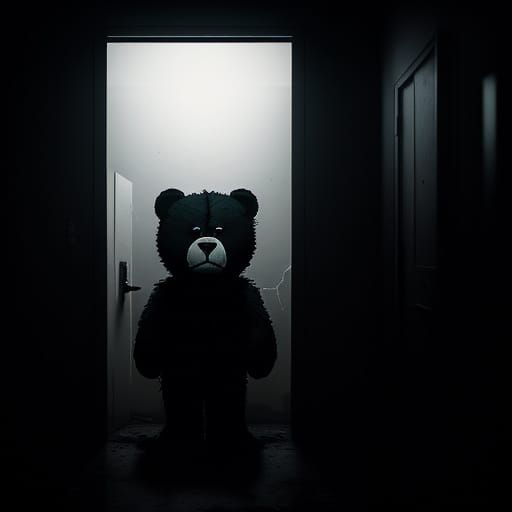 Creepy Teddy Bear in Cracked Doorway