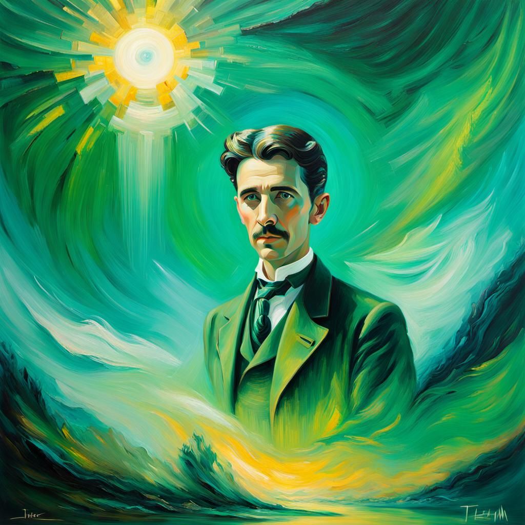 Nikola Tesla as Fauvist Ghost, Turner-esque Oil Painting