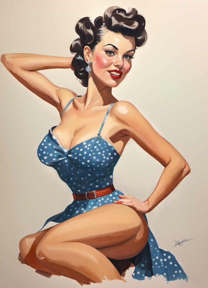 Pin-Up Girl Portrait in Gouache