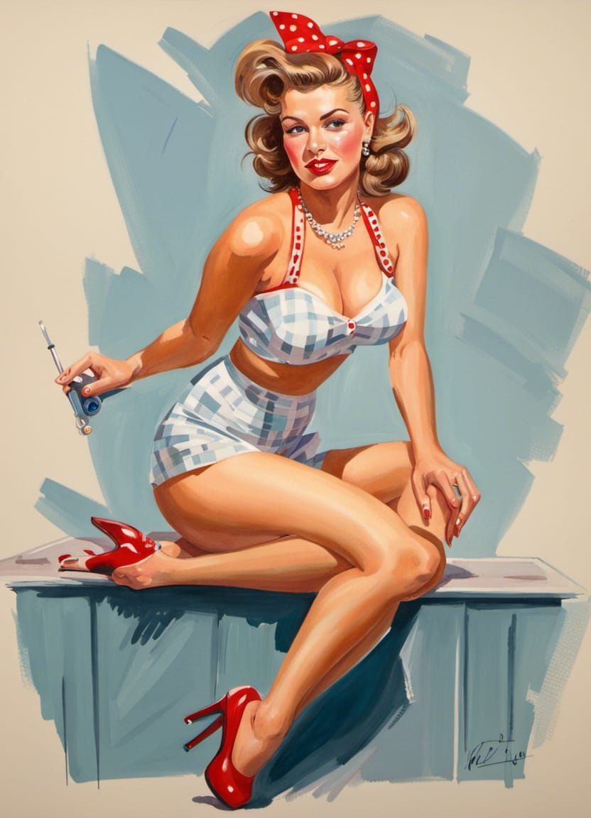 Pin-Up Girl Portrait in Gouache Style