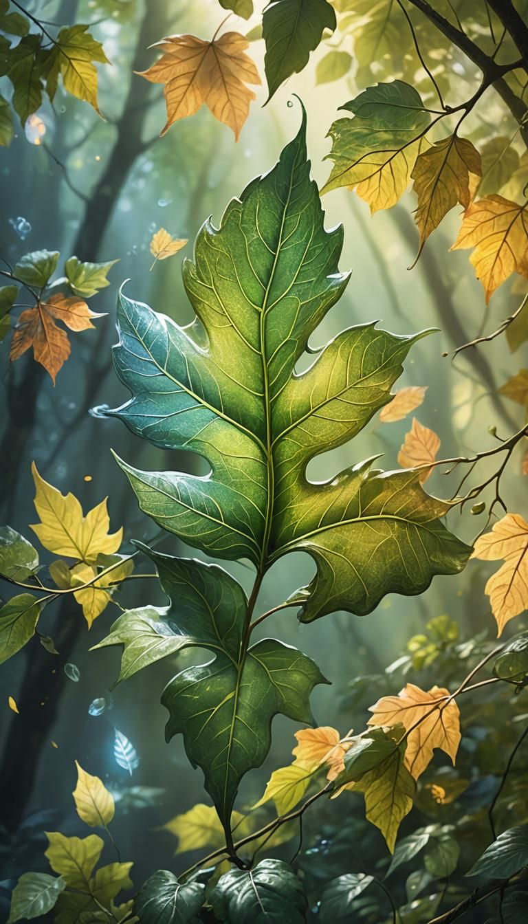 Happy Leaf Dances in Ethereal Art Nouveau Style