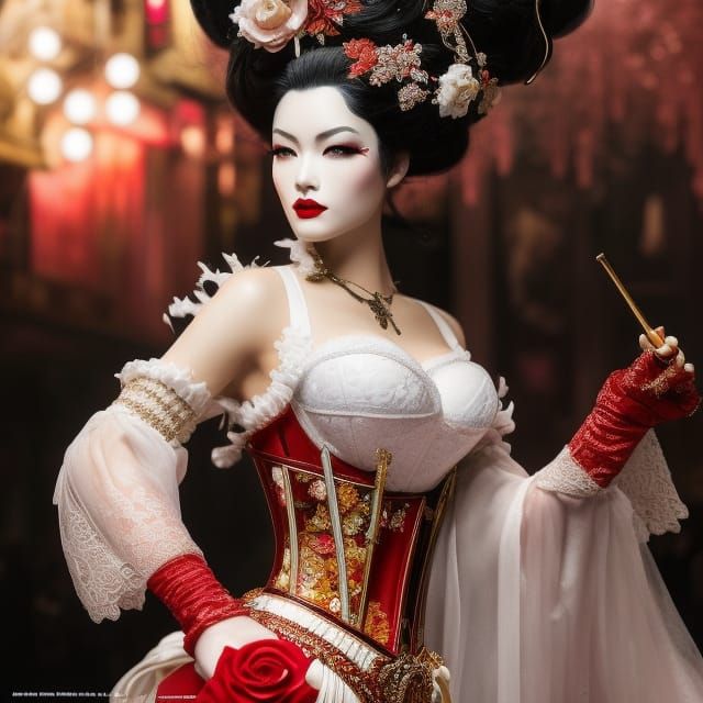 Elaborate Geisha in Luxurious Bedroom