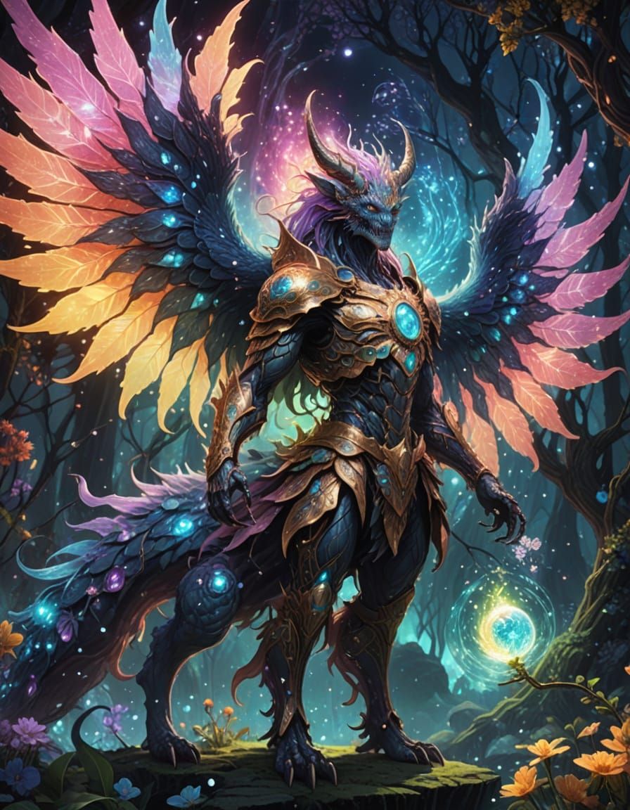 Ethereal Monster Chosen By Gods in Bioluminescent Garden