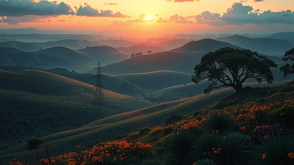 Serene Valley Digital Painting with Cosmic Horror Accents