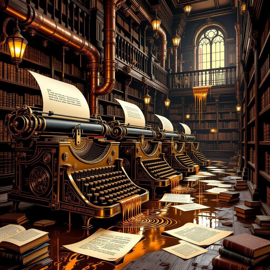 Melting Typewriters in Steampunk Library