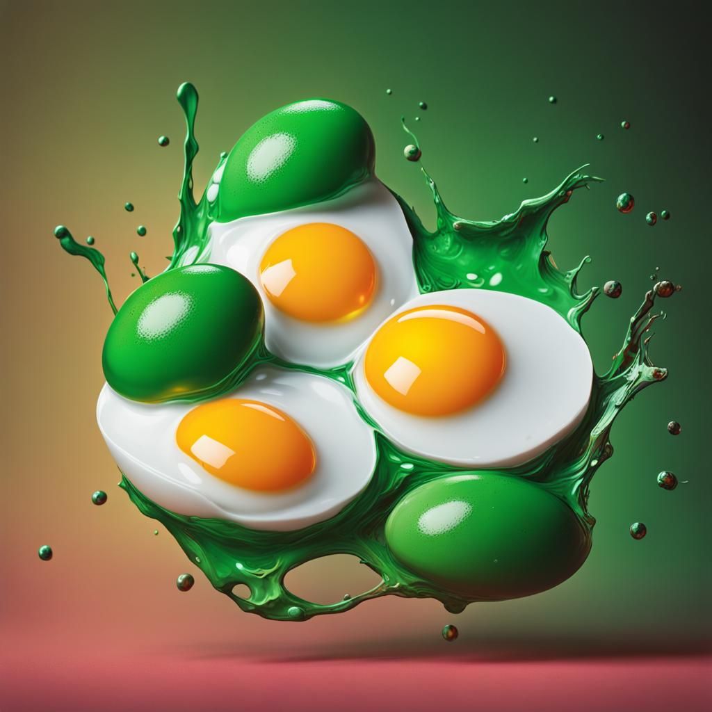 Artificial Green Fried Eggs in Splash Art Style
