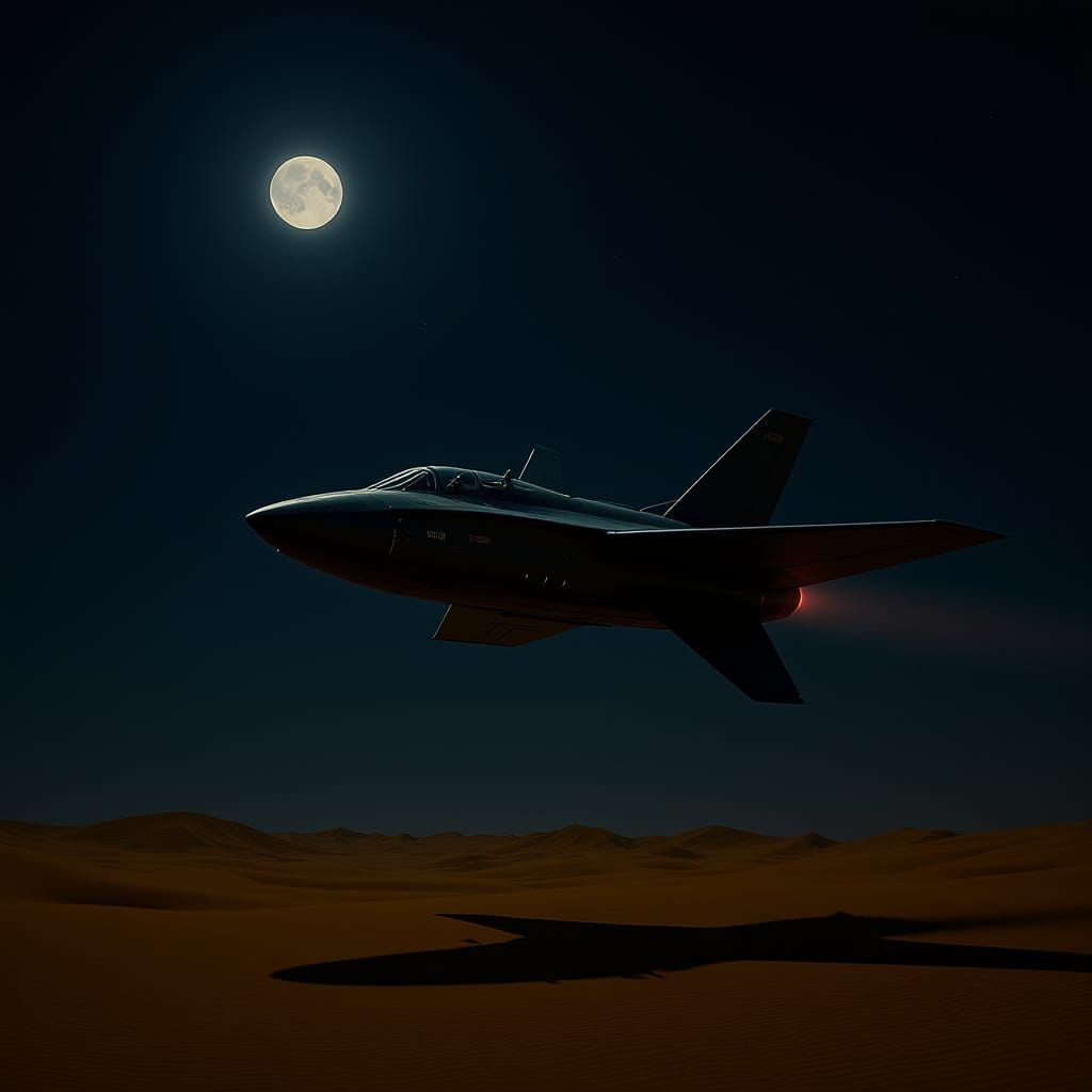 Futuristic Stealth Bomber Over Desert Night Sky