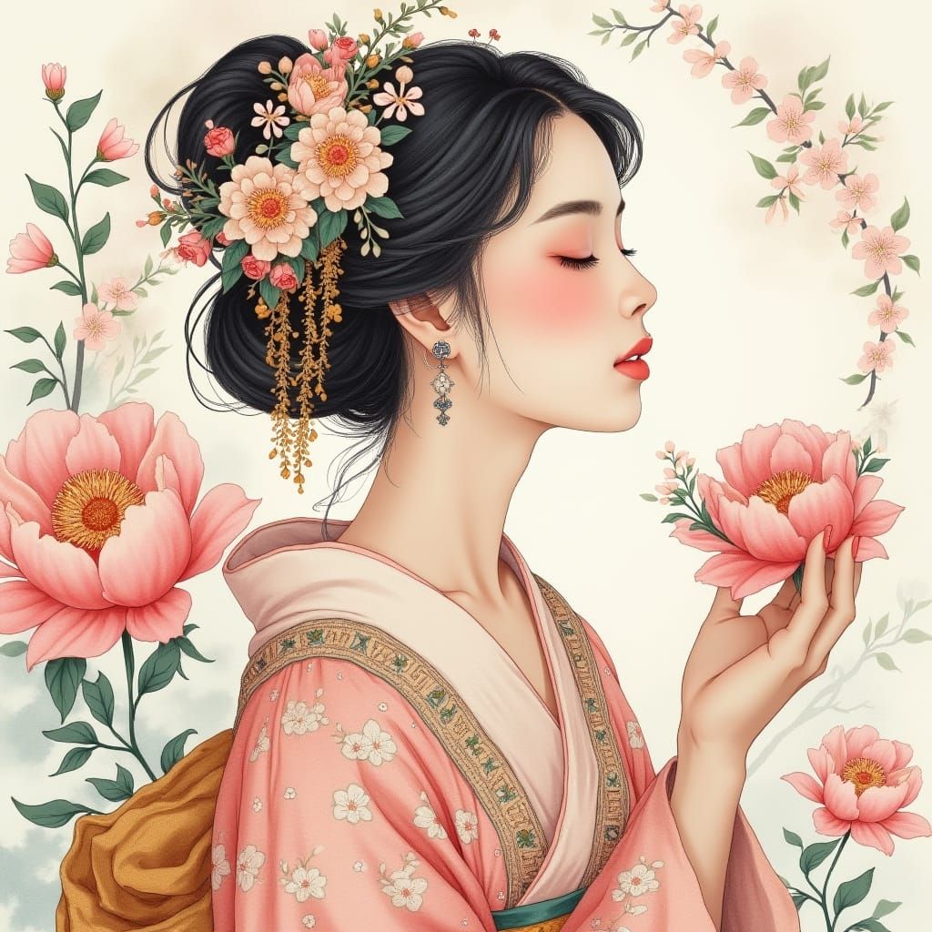 Love Goddess in Hanfu with Floral Crown