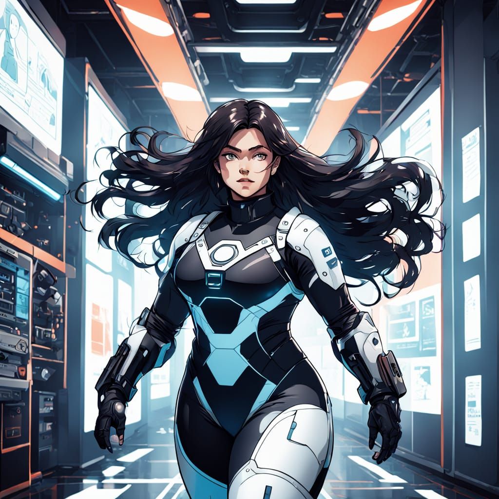 Vibrant Futuristic Scientist in a High-Tech Lab