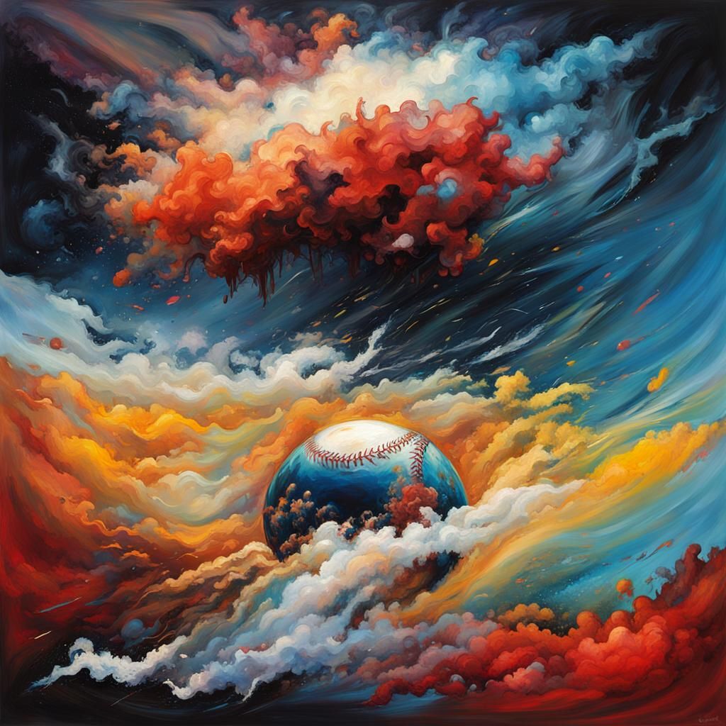 Baseball Interpreted by Gas Cloud as Oil Painting