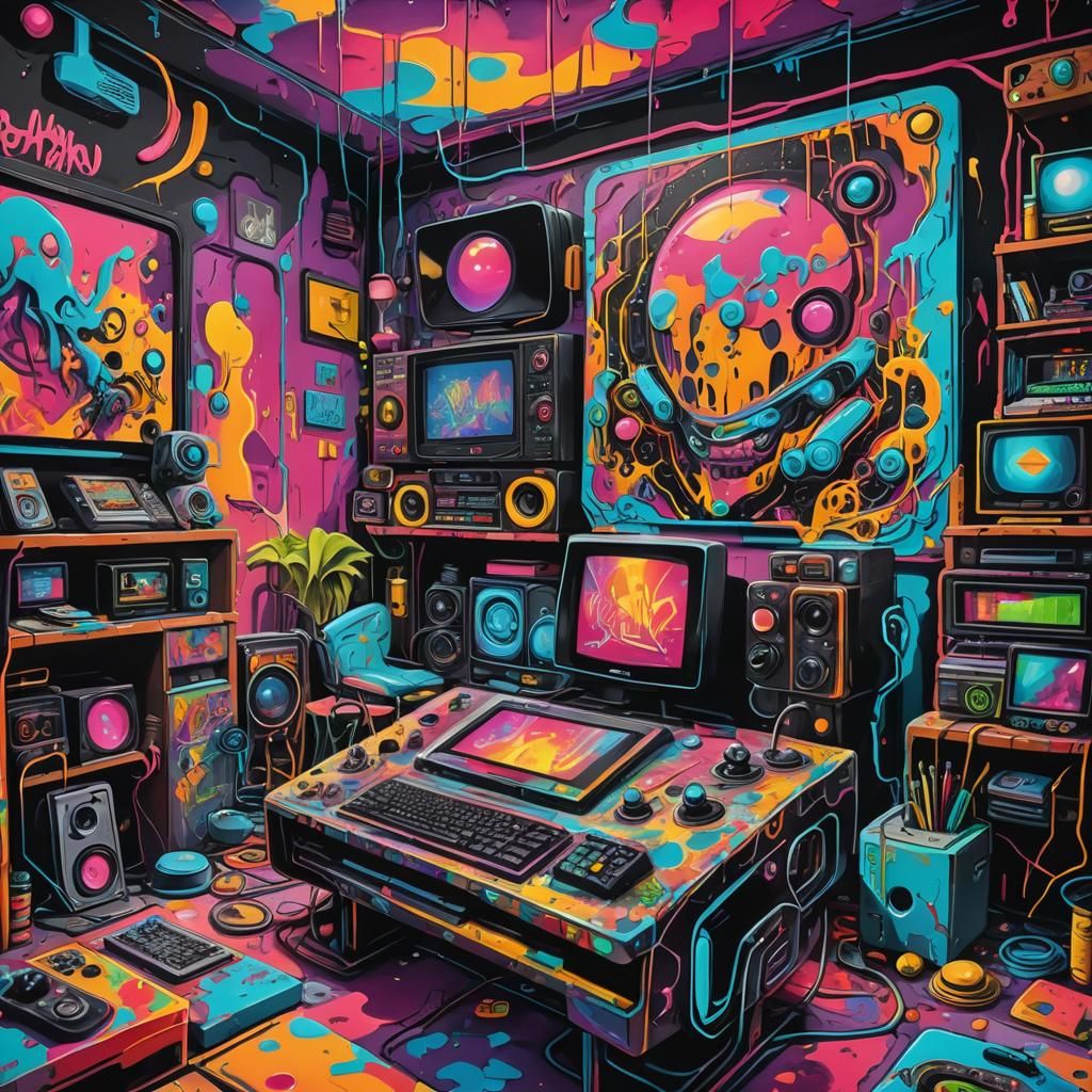 Surreal Graffiti Art: Futuristic Gamer Room