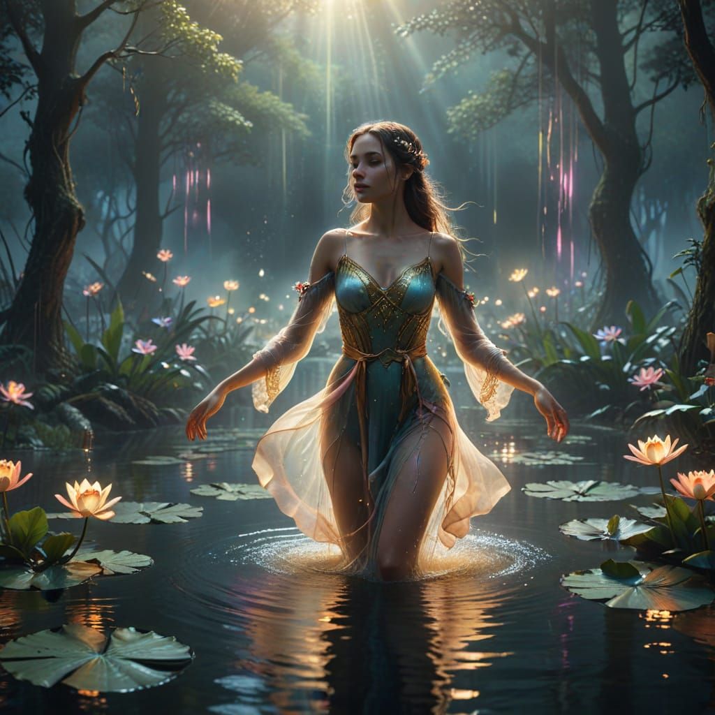 Enchanted Forest Dancer in Vibrant Neon and Pastel Hues