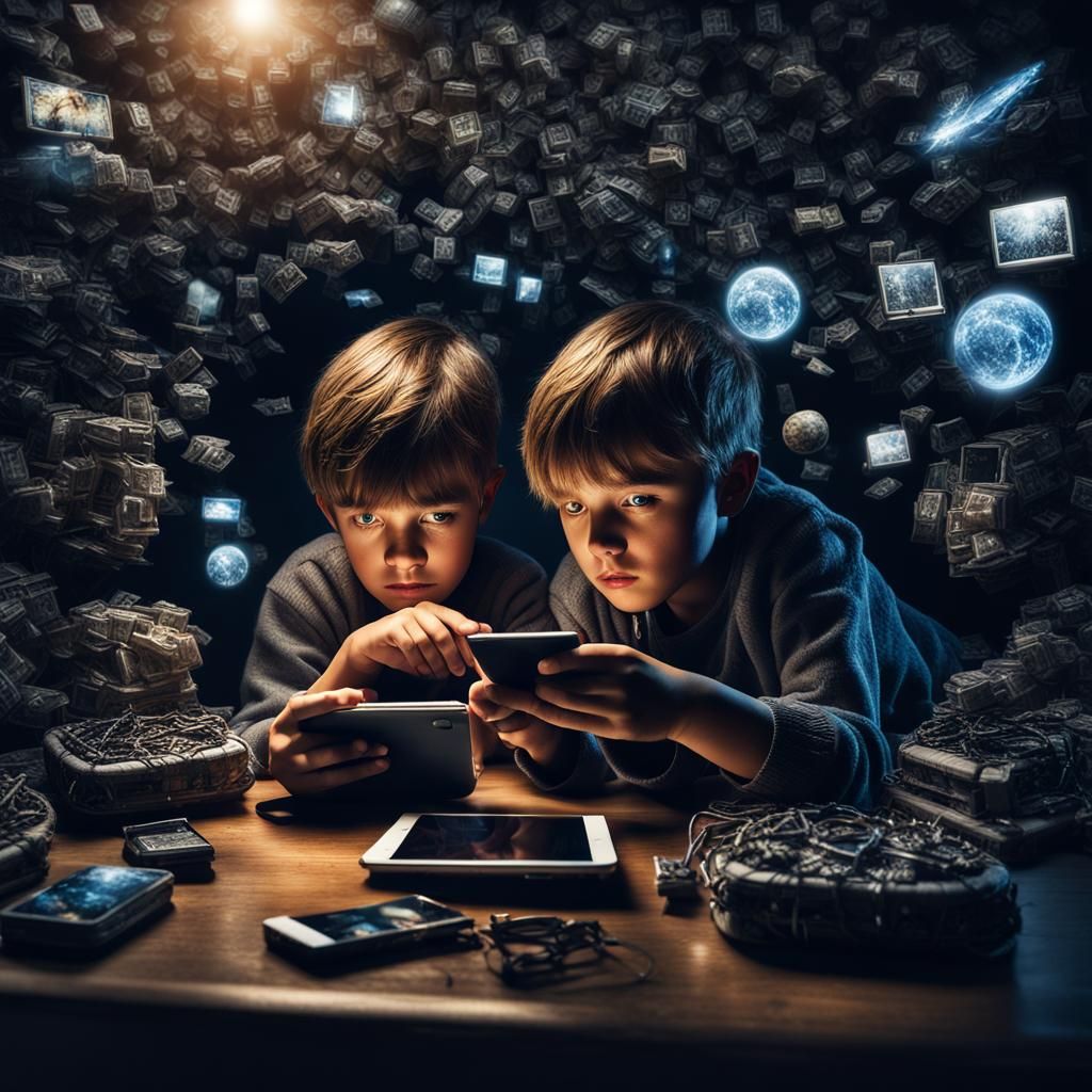 Children Addicted to Gadgets: Hyperrealistic Digital Art