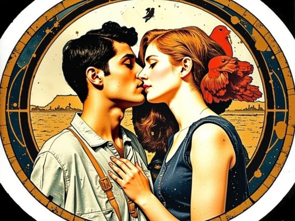 Art Nouveau Masterpiece with Corvids in Dreamlike Flux