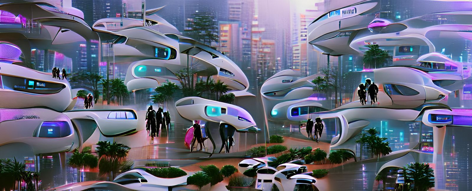 Futuristic People in a Vibrant Cityscape