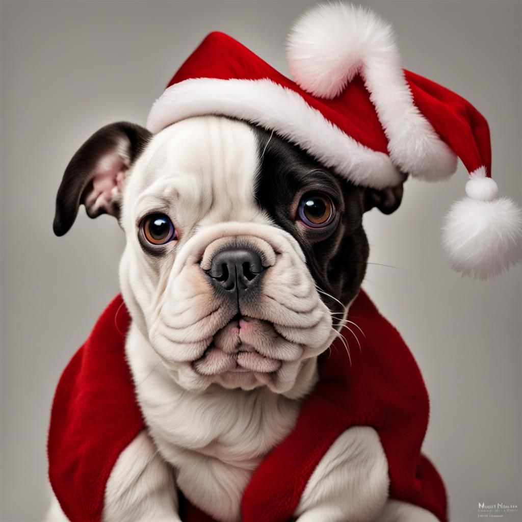 A charming drawing baby french bulldog with a white head,  a...