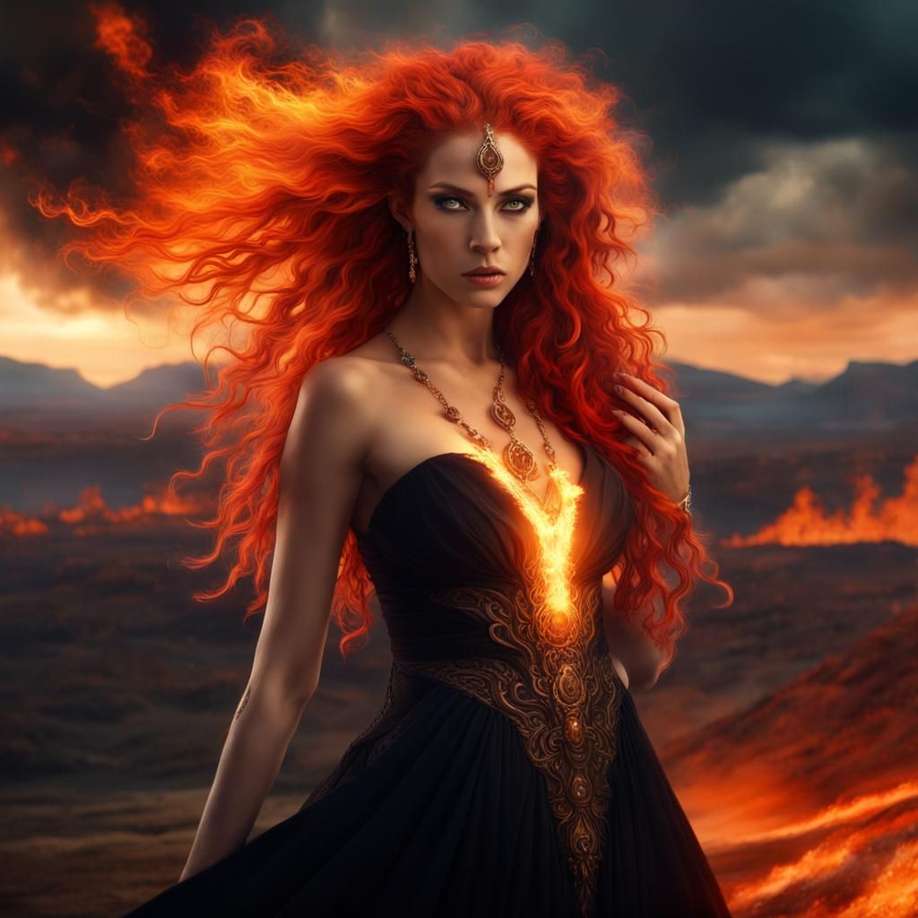 Goddess of Fire with Fiery Hair