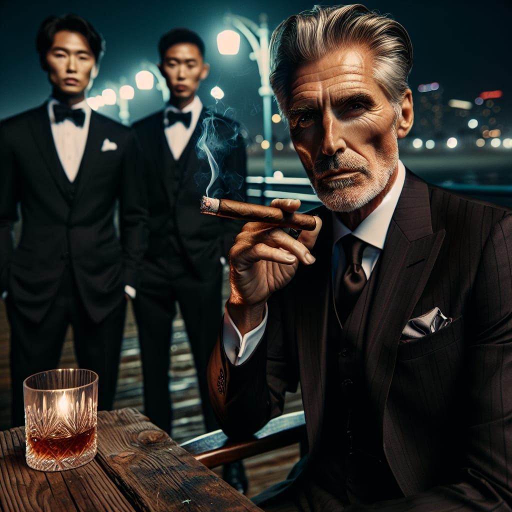 Elegant Man at Santa Monica Pier, Hyperrealistic HDR