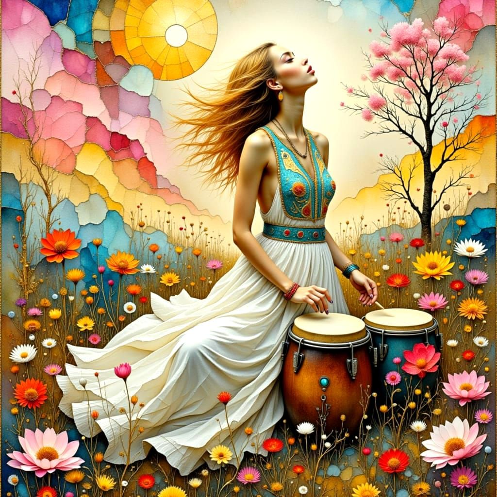 Ethereal Boho Drums in a Wildflower Oasis