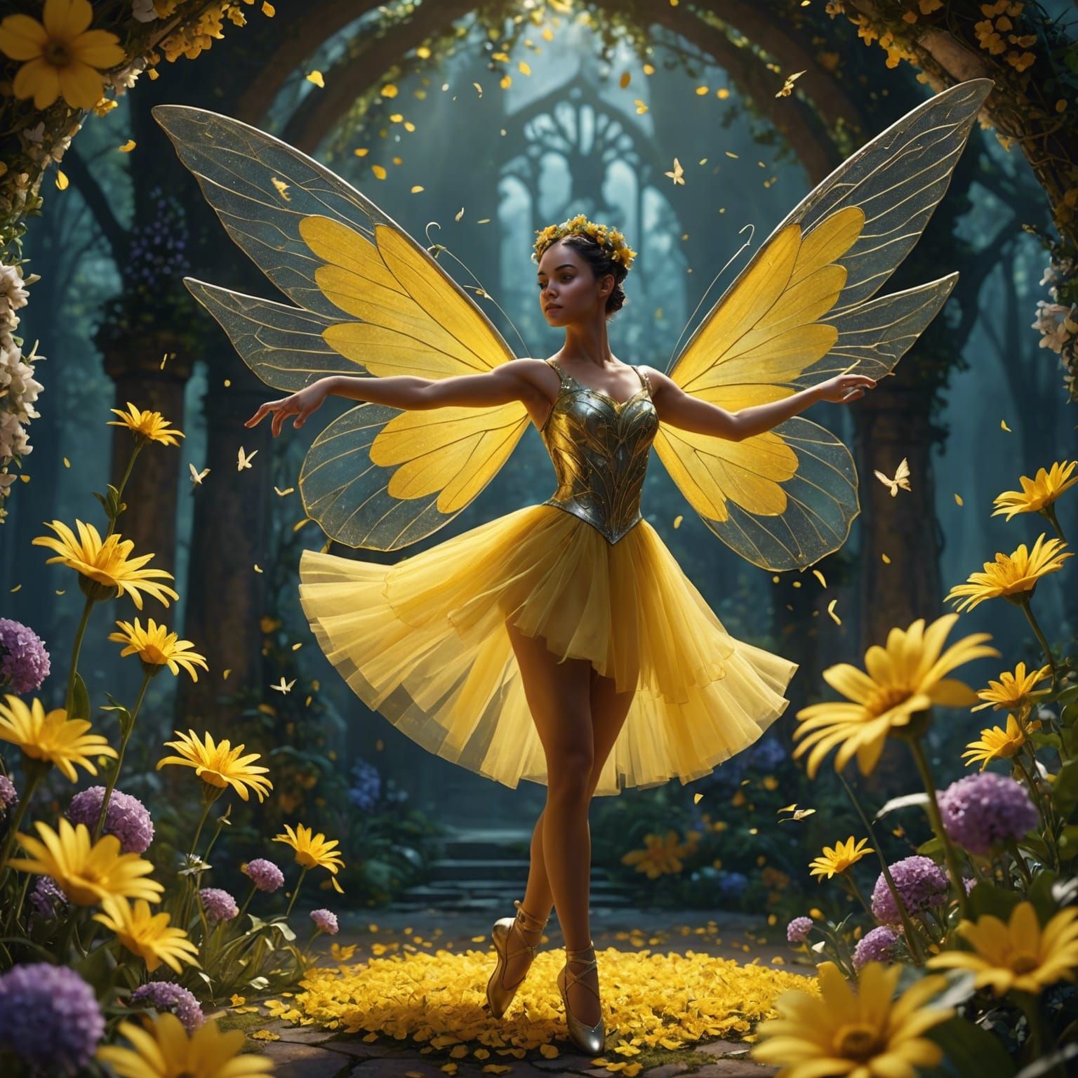 Hispanic Fairy Dancing in Flower Circle